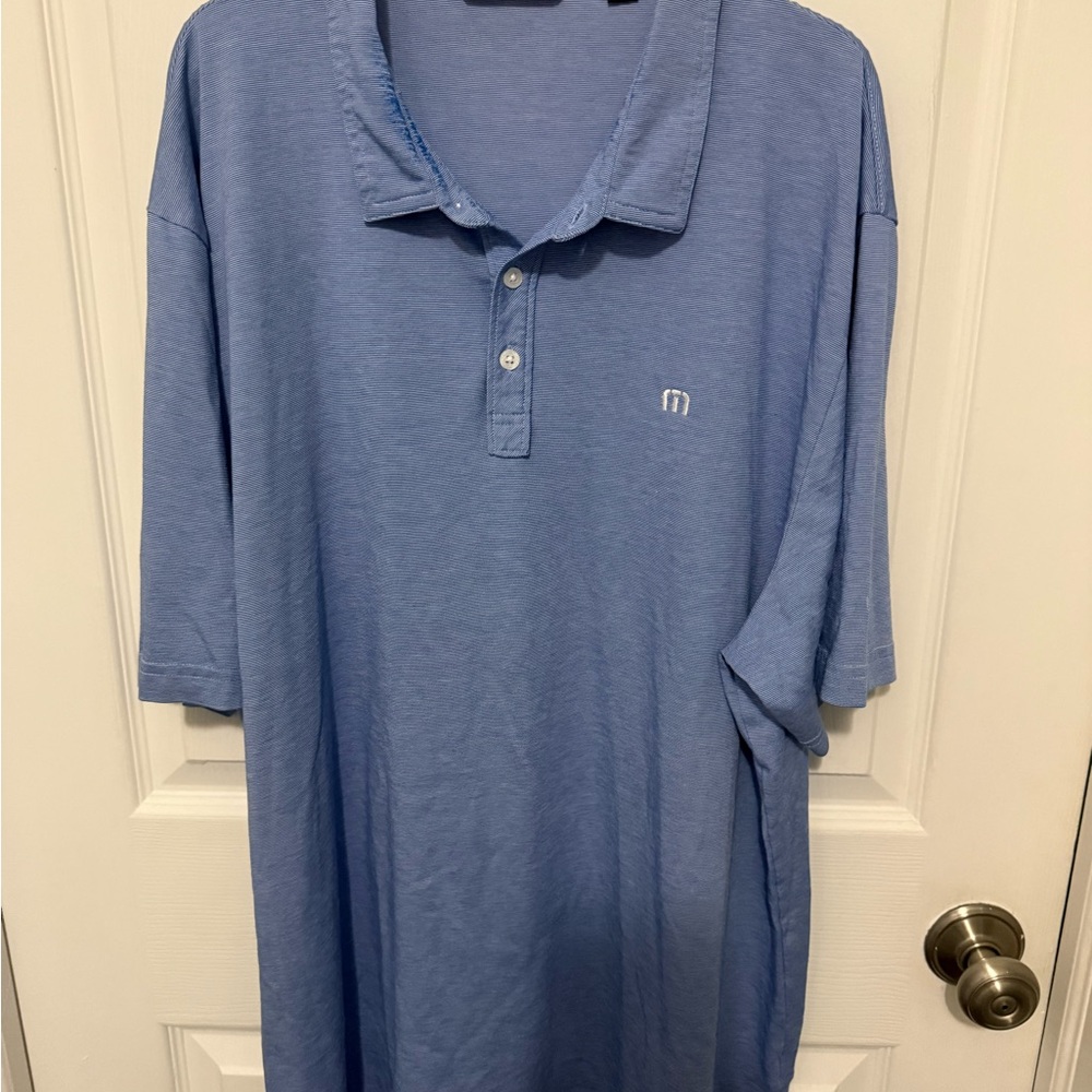Travis Mathew Performance Golf Polo Shirt Sz XXL Collared Blue Short Sleeve